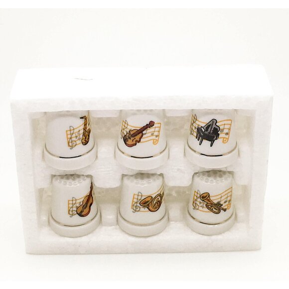 Porcelain Thimble Set Musical Instruments Set Of 6 Gift For Music Teacher - Picture 2 of 2